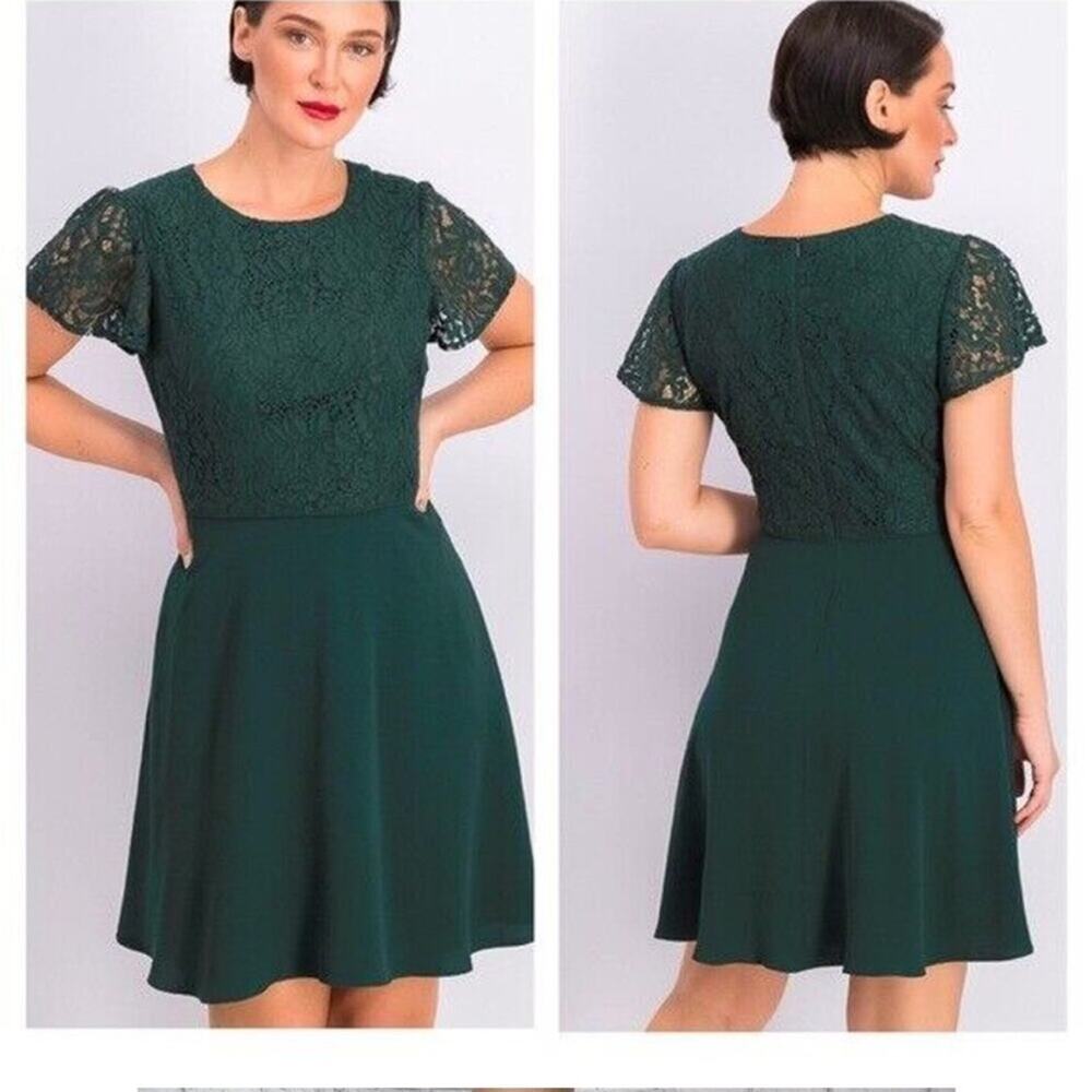 NWT gal meets glam hunter green lace top fit and flare dress